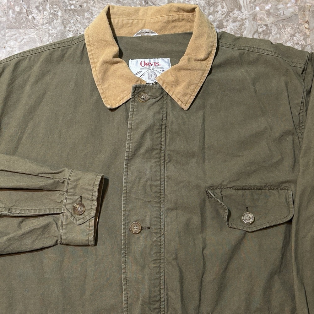 Vintage Orvis Chore Jacket Mens XL Olive Green Cotton Twill Hunting Barn Chore